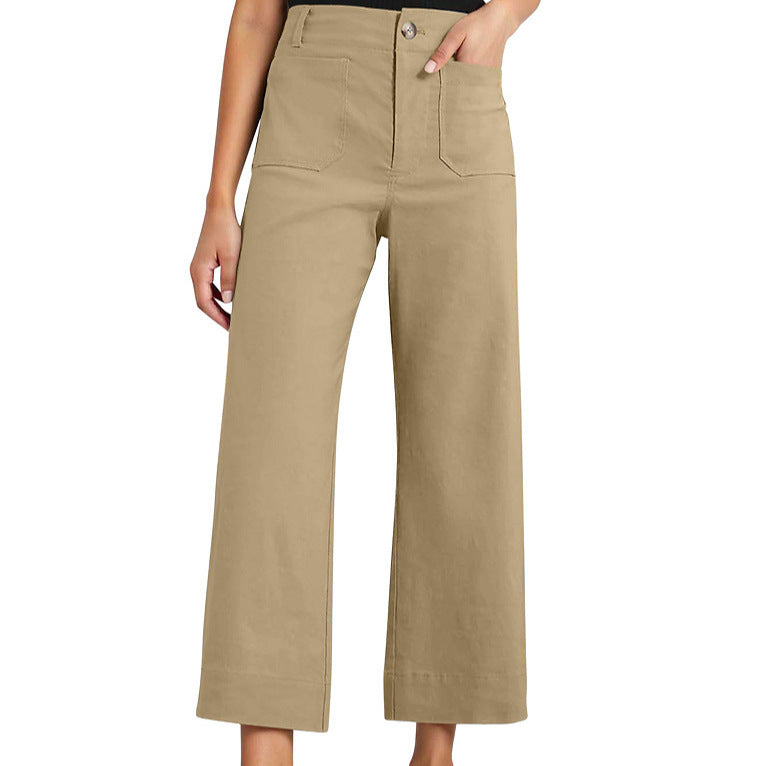 High Waist Slimming Casual Women's Cropped Wide-leg Pants