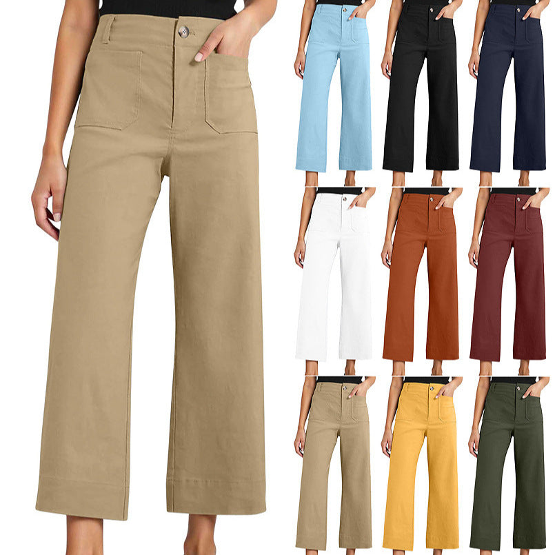 High Waist Slimming Casual Women's Cropped Wide-leg Pants