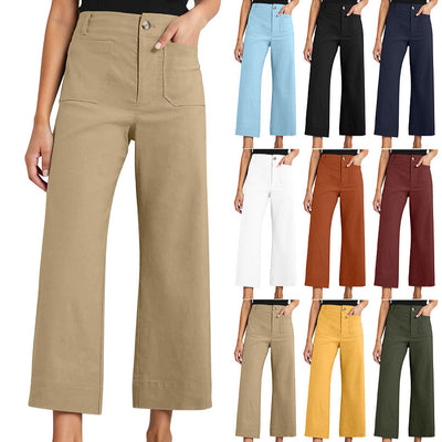 High Waist Slimming Casual Women's Cropped Wide-leg Pants