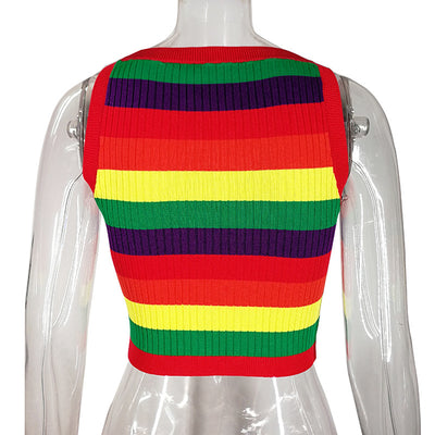 Women's Knitted Rainbow Vest Europe And America