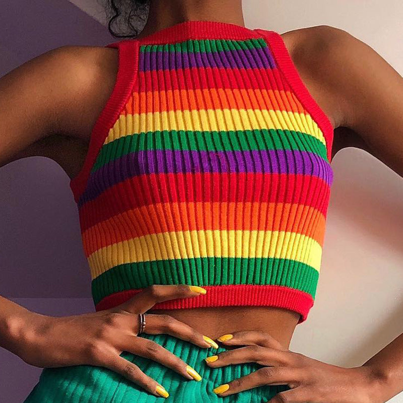 Women's Knitted Rainbow Vest Europe And America
