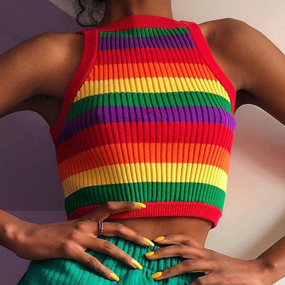 Women's Knitted Rainbow Vest Europe And America