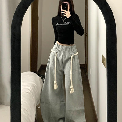 Retro Profile Wide Leg Machete Sports Pants Female
