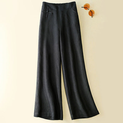New Half Elastic High Belt Buckle Slimming Casual Cotton Linen Wide Leg Pants