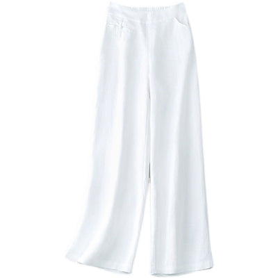 New Half Elastic High Belt Buckle Slimming Casual Cotton Linen Wide Leg Pants