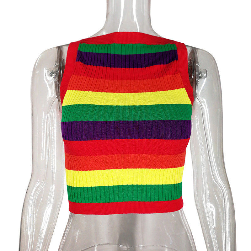 Women's Knitted Rainbow Vest Europe And America