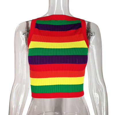 Women's Knitted Rainbow Vest Europe And America