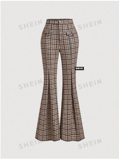 Temperament Commute High Waist All-matching Plaid Striped Retro Trousers