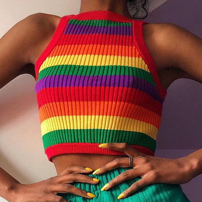 Women's Knitted Rainbow Vest Europe And America
