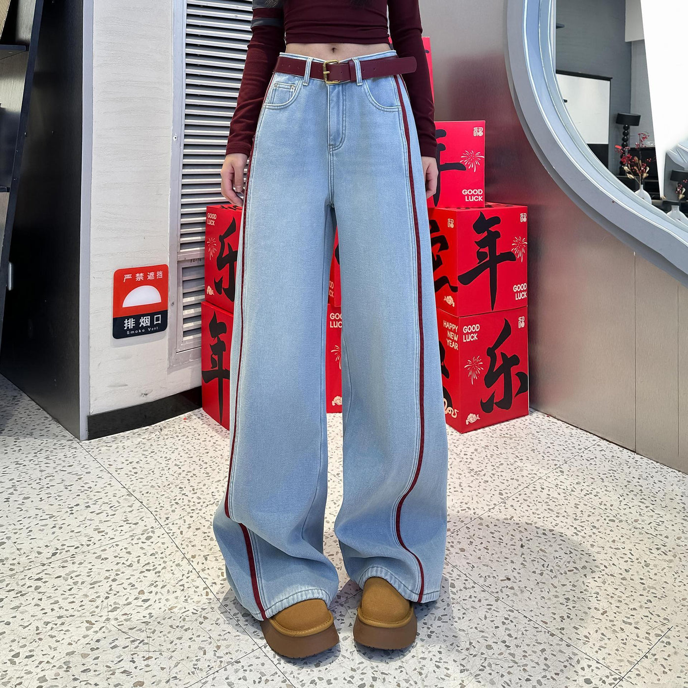 Plus Size Denim Women Loose Slimming High Waist Wide Legs Mop Pants