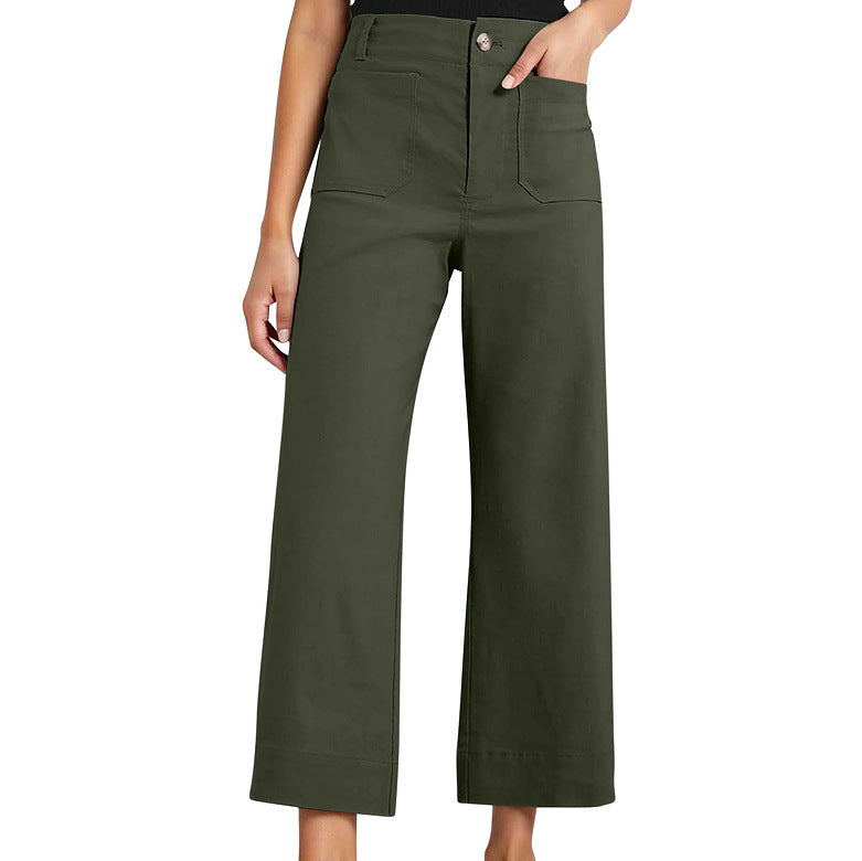 High Waist Slimming Casual Women's Cropped Wide-leg Pants