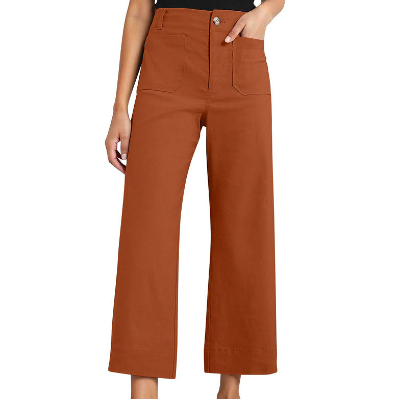High Waist Slimming Casual Women's Cropped Wide-leg Pants