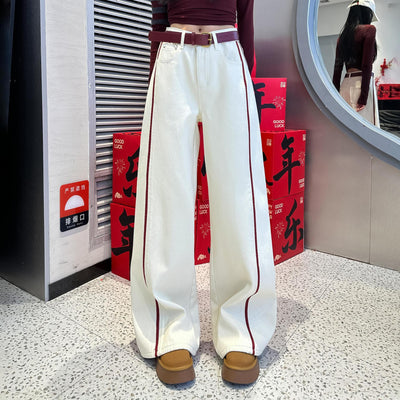 Plus Size Denim Women Loose Slimming High Waist Wide Legs Mop Pants