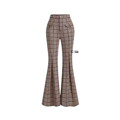Temperament Commute High Waist All-matching Plaid Striped Retro Trousers
