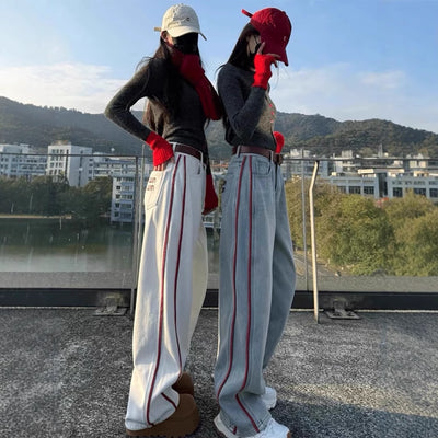 Plus Size Denim Women Loose Slimming High Waist Wide Legs Mop Pants