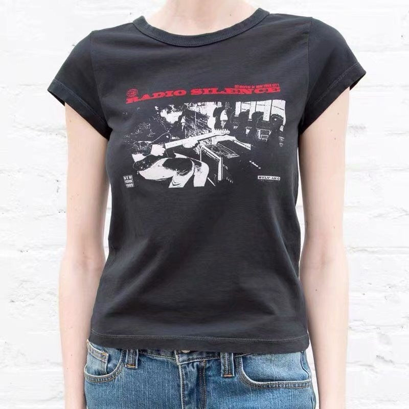 American Retro Pattern Printed Cotton Short Sleeves