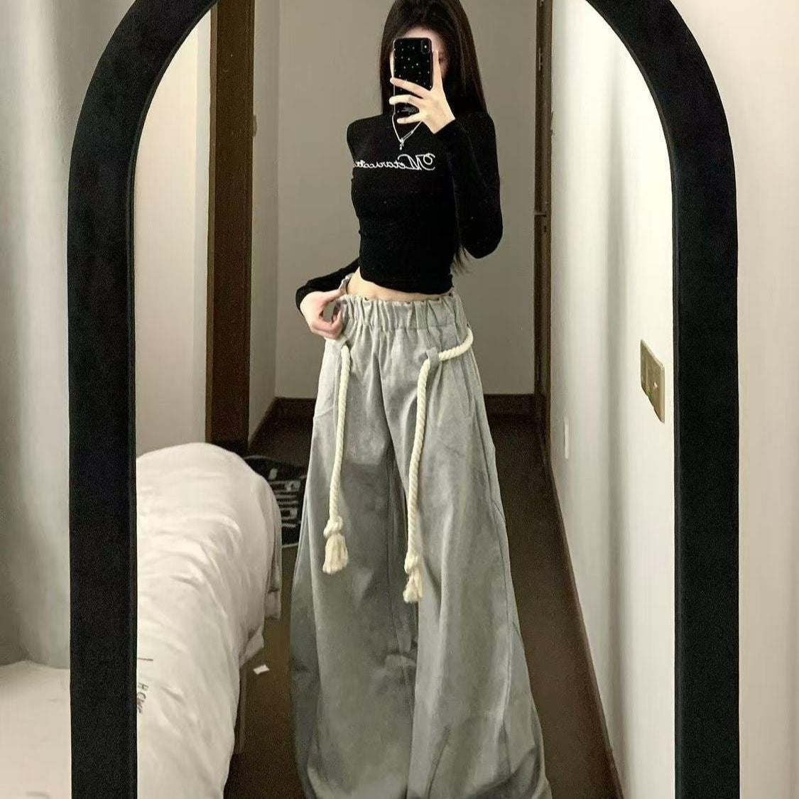 Retro Profile Wide Leg Machete Sports Pants Female