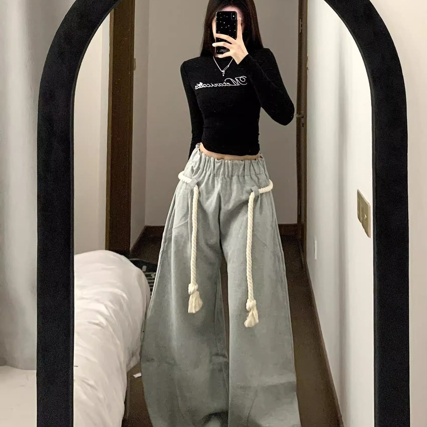 Retro Profile Wide Leg Machete Sports Pants Female