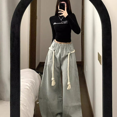 Retro Profile Wide Leg Machete Sports Pants Female