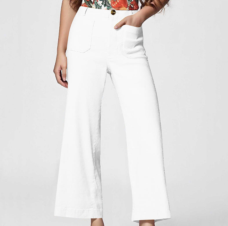High Waist Slimming Casual Women's Cropped Wide-leg Pants